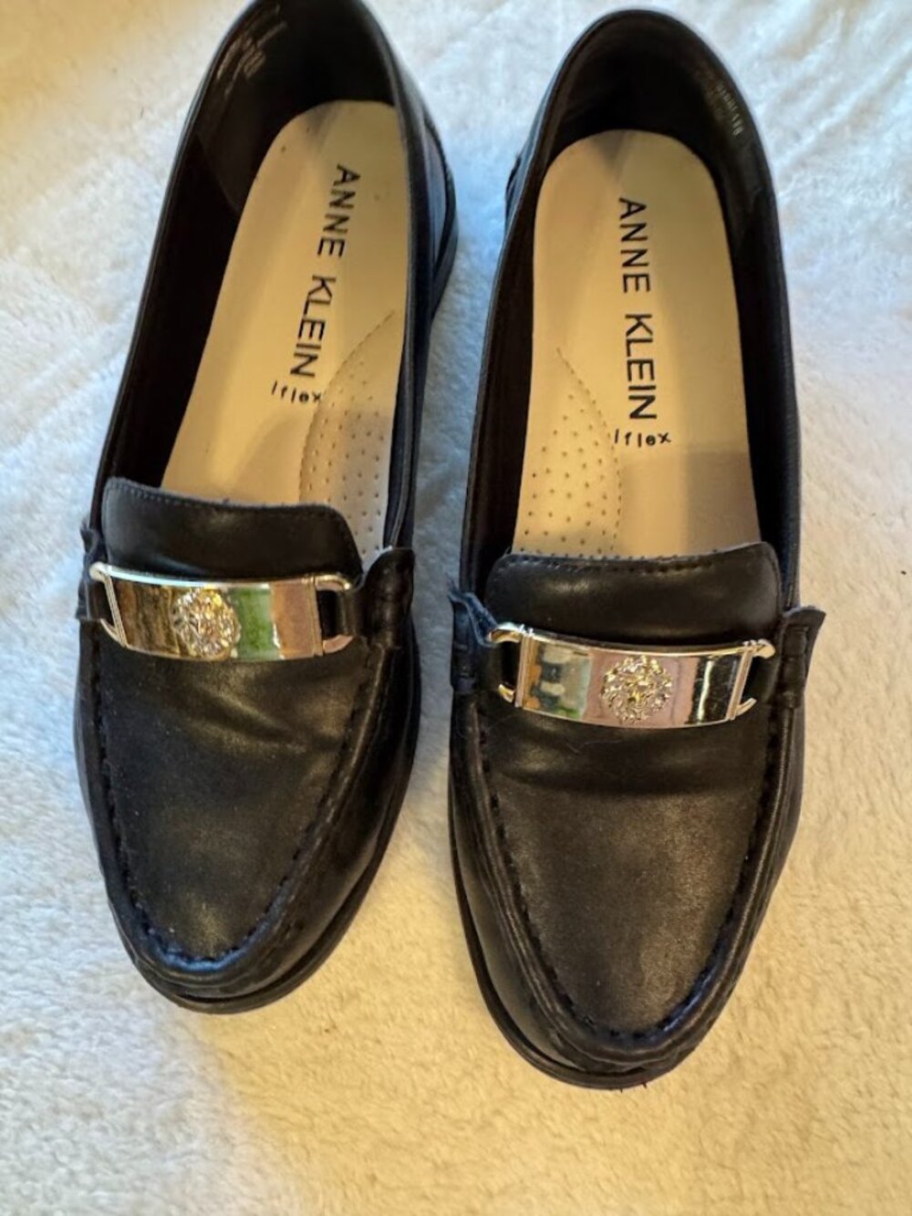 Anne Klein Flex Black Leather Loafers Comfort Slip-On Shoes Size 7M